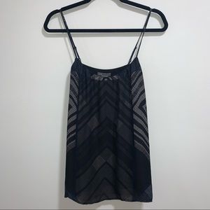 Vince Abstract Geo Printed 100% Silk Tank W Adjustable Spaghetti Straps